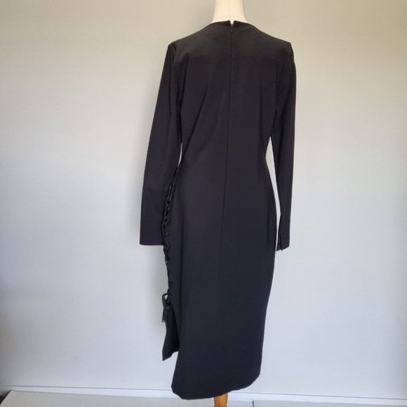 Witchery Black Ponte Lace Up Detail Bodycon Midi Dress Size 14 - Picture 4 of 9